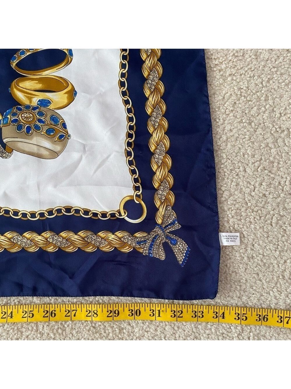 Luxe Italian Cream & Gold Chain Print Scarf Wrap/34"x34"/Accessory - Picture 4 of 7